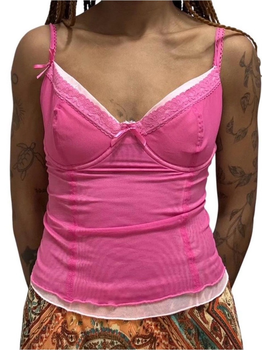 y2k pink Lace-Trim corset tank top